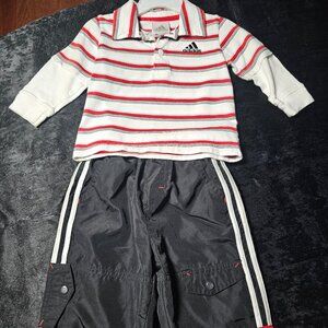 Y2K Adidas Black Striped Long Sleeve Shirt & Track Pants Set 12M